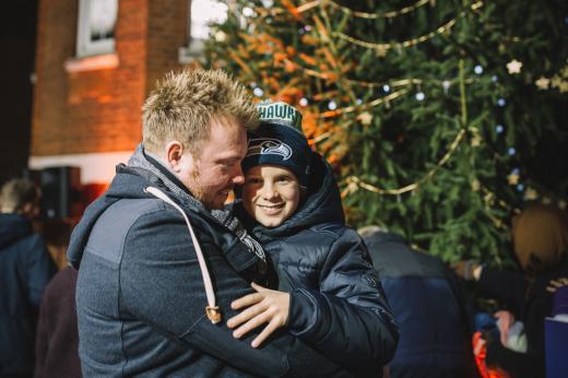 Matt hugging his Son Brock at the Celebrate A Life Carol Service. 