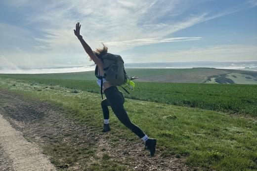 Supporter jumping at the South Downs Trek 2024