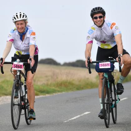 An image of two Team Marsden cyclists during the London to Brighton cycle ride 2023
