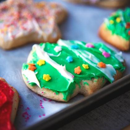 A tray of decorated homemade biscuits