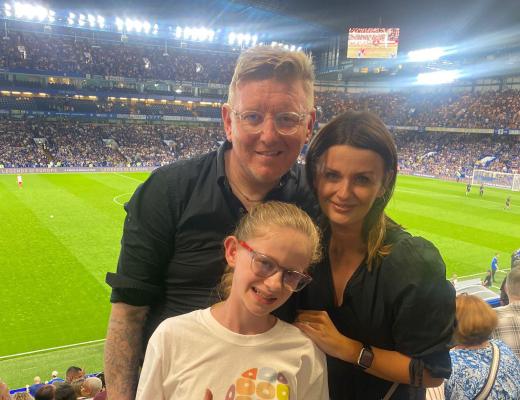 Morven and her parents at Chelsea FC game