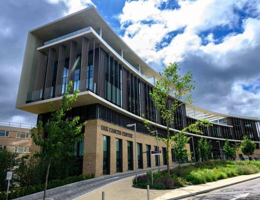 The exterior of the Oak Cancer Centre on a summer's day